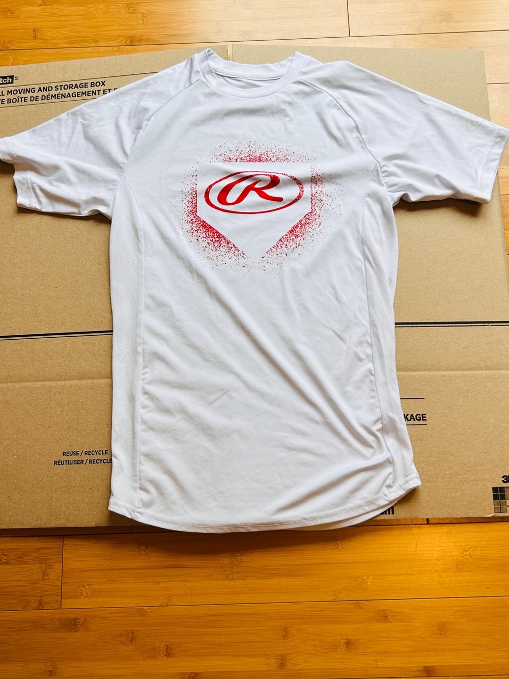 Rawlings White Short Sleeve Athletic Tee with Red Logo